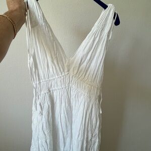 Madewell white gauzy dress with ruched waist, tie shoulderd